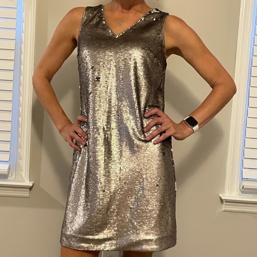 🍸NWT Silver cocktail dress Banana Republic size 4 🍸